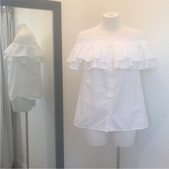 Petersyn White Off-Shoulder Ruffle Skye Blouse XS - Picture 2 of 7